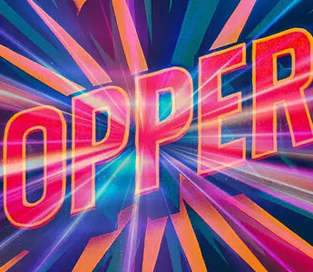 Colorful retro-style illustration with the phrase "Best Poppers for Beginners" in bold, 3D letters. Dynamic lines and starburst shapes radiate outward in shades of blue, pink, and orange, creating an energetic and vibrant design.