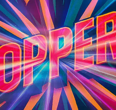 Colorful retro-style illustration with the phrase "Best Poppers for Beginners" in bold, 3D letters. Dynamic lines and starburst shapes radiate outward in shades of blue, pink, and orange, creating an energetic and vibrant design.