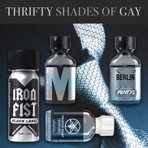 Thrifty Shades of Gay Pentyl Poppers four bottle multipack inspired by movie Fifty Shades of Grey