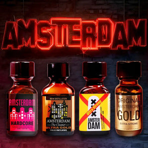 The Pentyl Poppers Amsterdam Pack. 3 Pentyl bottles and 1 classic Original Gold