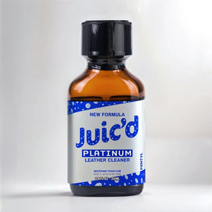 A small amber bottle labeled "Juic'D Platinum Pentyl 24ml" with a black cap and a blue and white label. The label states "New Formula" and includes a molecule design.